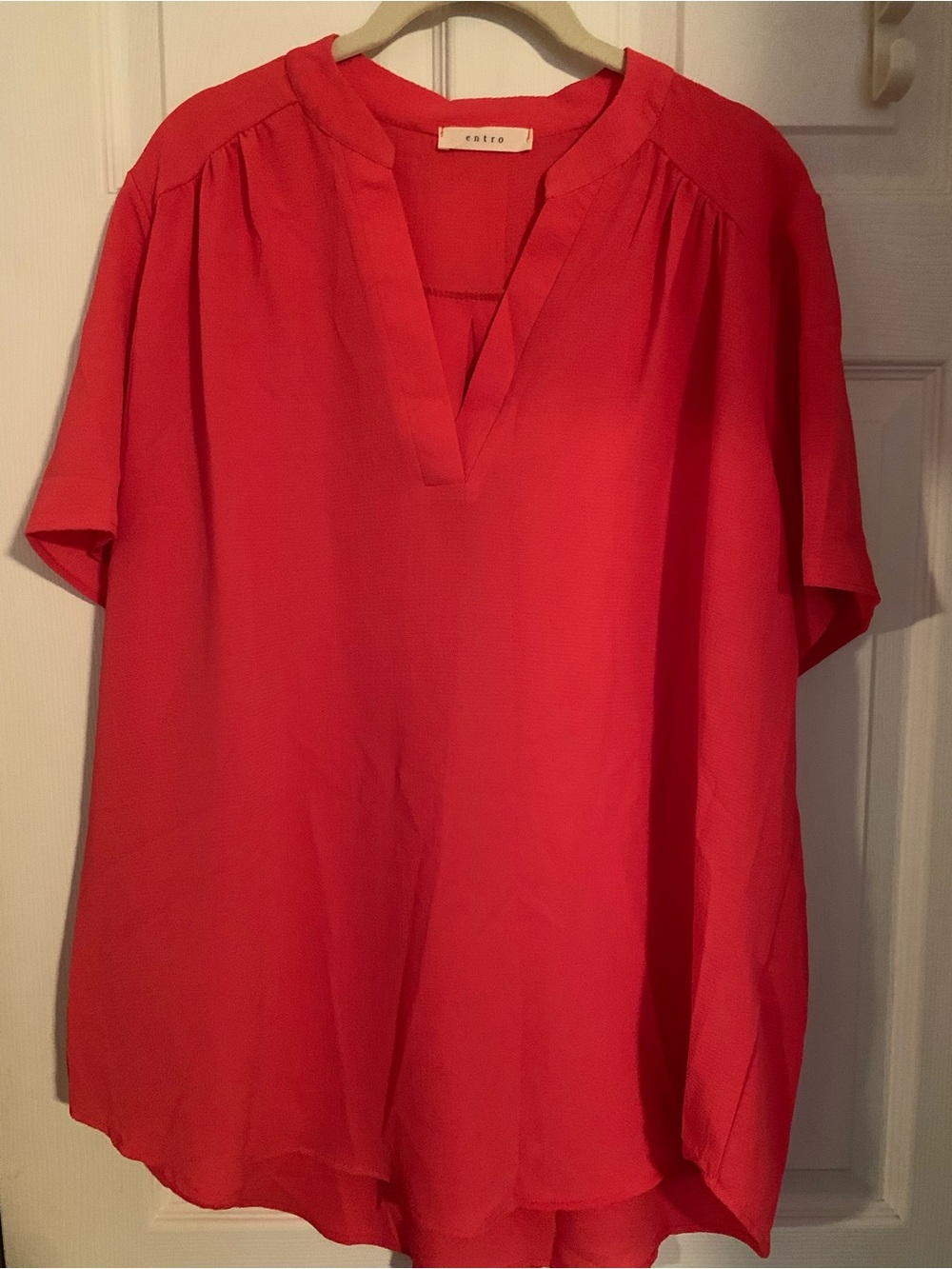 entro Bright Coral Red V-Neck Short Sleeve Tunic